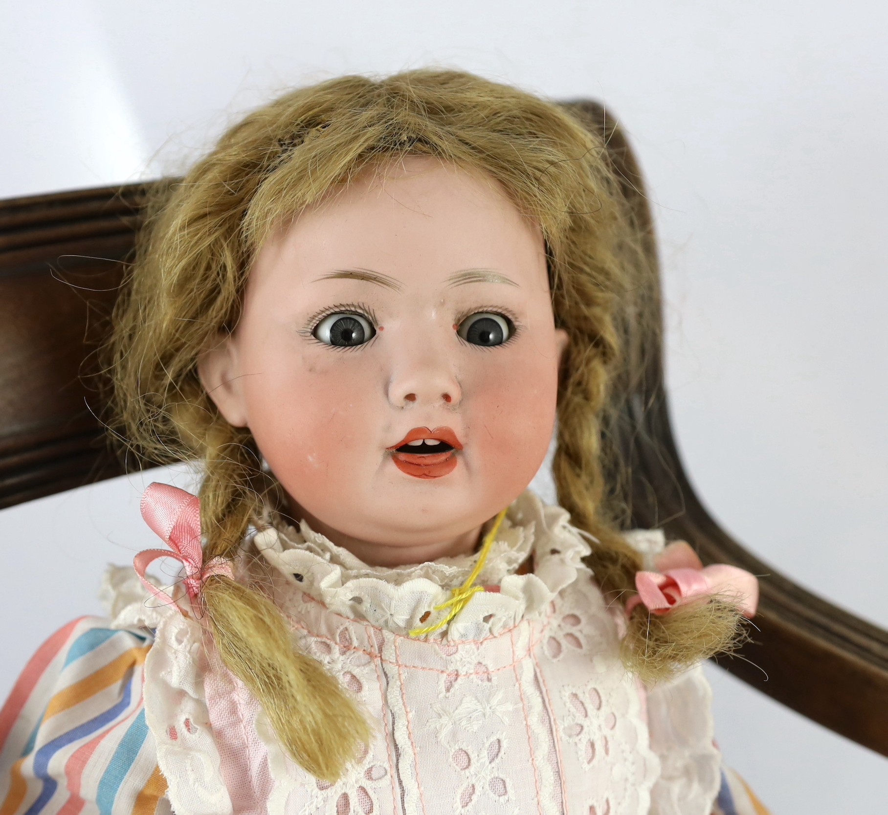 A Porzellanfabrik Mengersgereuth bisque doll, German, circa 1920, impressed P M 914 8, with open - Image 2 of 2