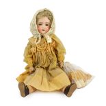 An Einco bisque doll, German, circa 1900, printed mark in red, EINCO 6, with open mouth and upper