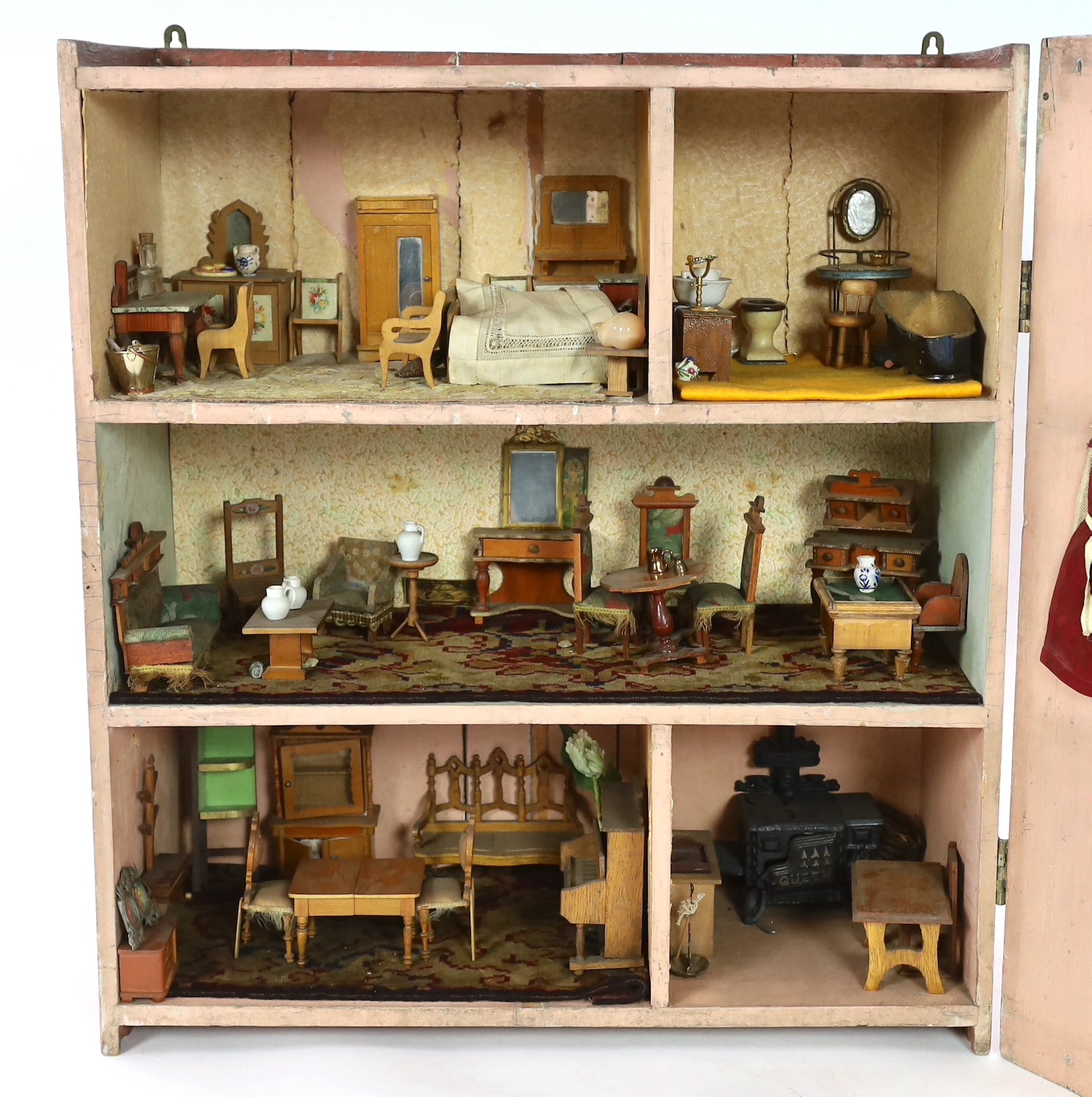 A Victorian furnished dolls’ house, circa 1890, of three floors, the brick facade with an attractive - Image 5 of 10