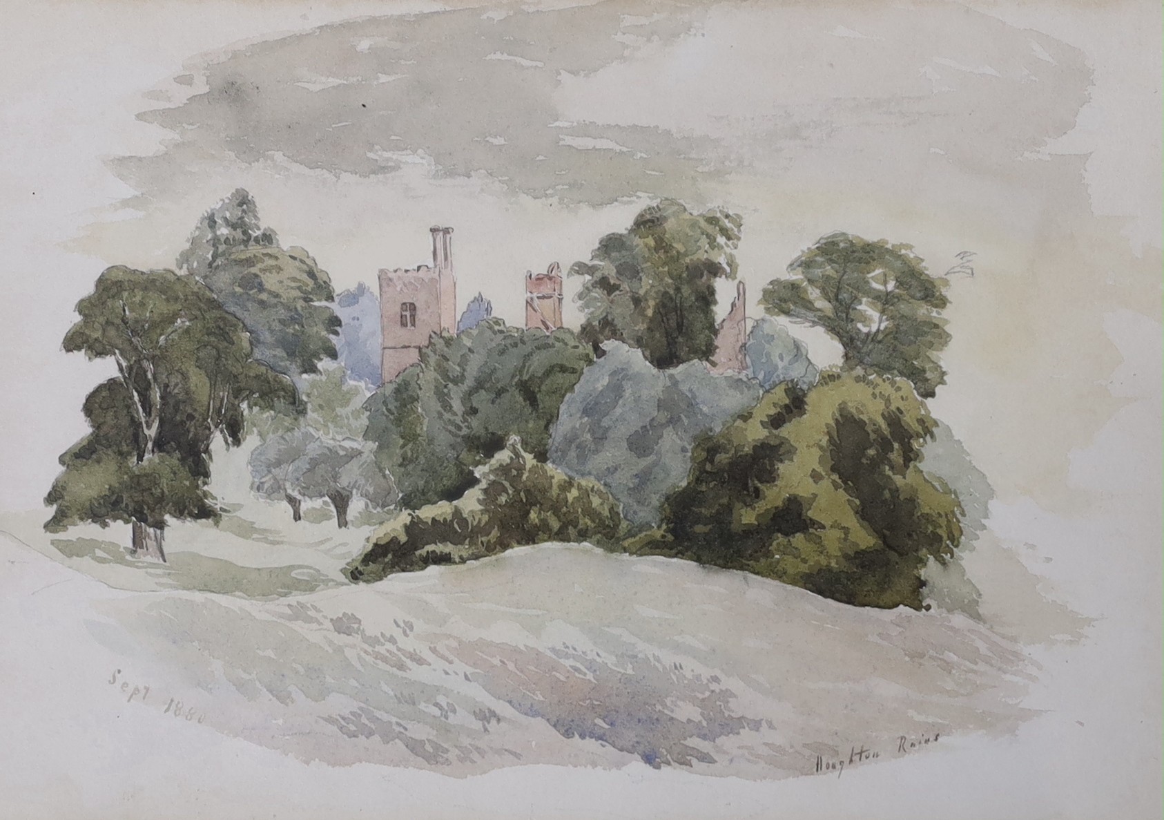 Victorian School, three watercolours, Houghton Ruins and View of a Country House and a View of a - Image 2 of 4