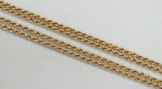 An Edwardian 15ct rope twist guard chain, 163cm, 39.7 grams.