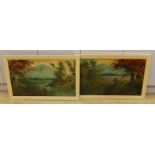 Asian School, pair of oils on canvas, River landscapes, 47 x 79cm