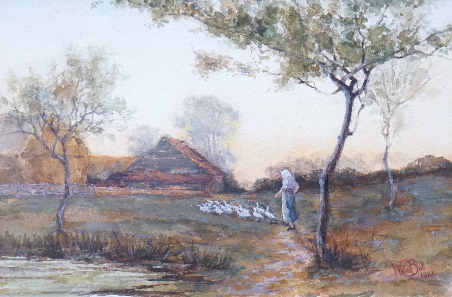 Wilfred Williams Ball (1853-1917), watercolour, ‘'Returning Home, Evening’, signed and dated 1881,