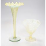 Two early 20th century vaseline glass vases, tallest 29cm