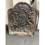 A Tudor cast iron fire back, believed to be Edward VI coat of arms and cast by John Harvo, width