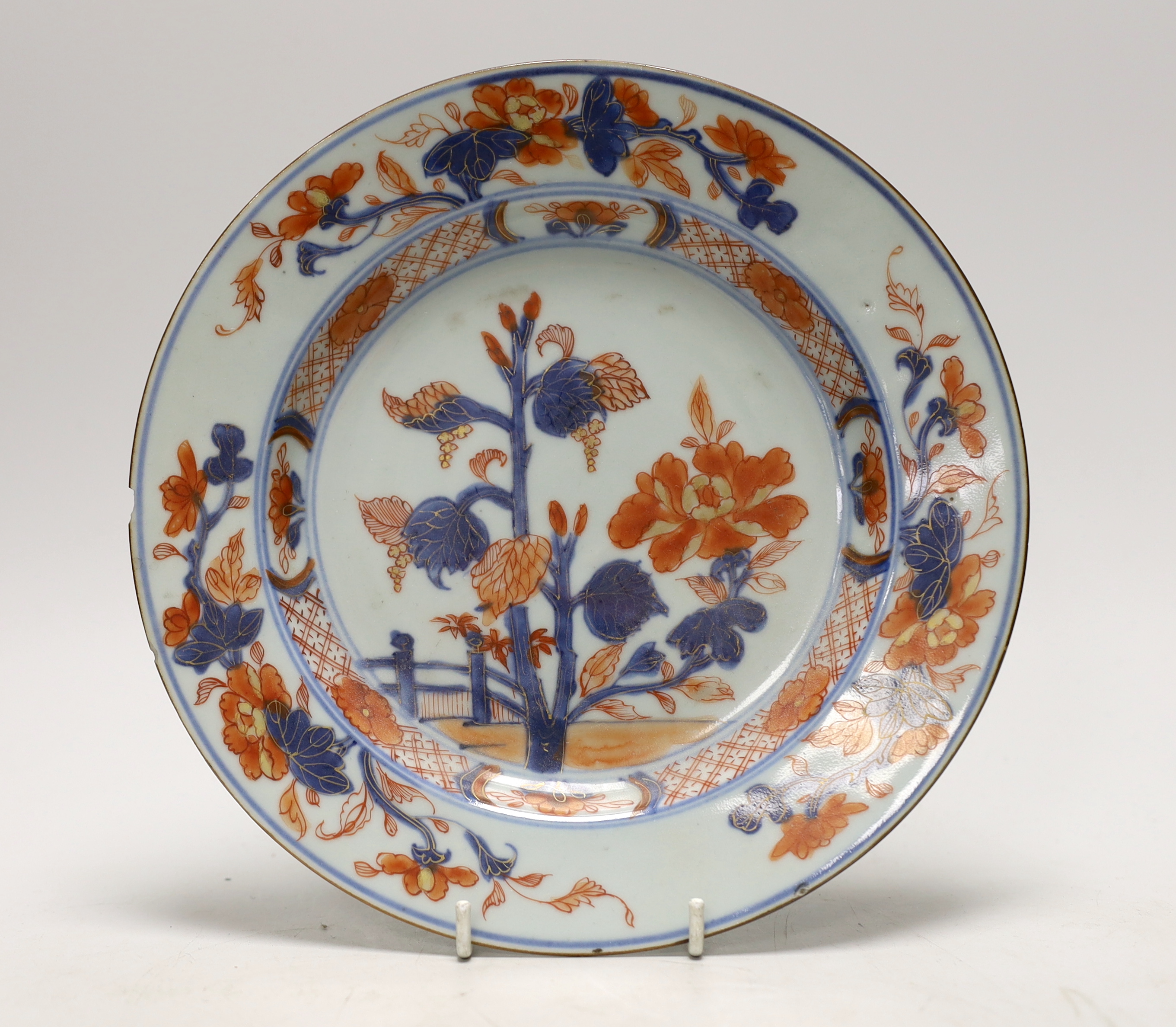 Six 18th century Chinese porcelain bowls (a.f.) and a Chinese imari plate, largest bowl 20cm - Image 2 of 13