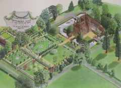 Josephine Marston, watercolour, 'A birds-eye Prospect of Groombridge Place', signed, 53 x 70cm