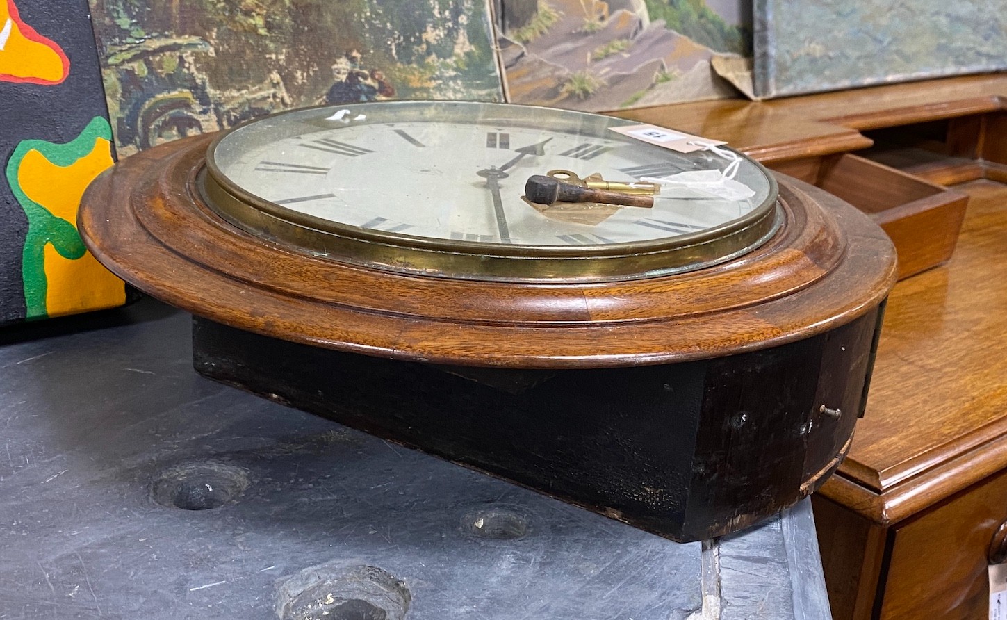 An early 20th century circular mahogany wall dial, diameter 43cm - Image 2 of 2