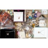 Assorted costume jewellery including silver jewellery.