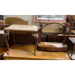 A Queen Anne Revival walnut dressing stool, width 57cm, height 46cm together with a Regency mahogany