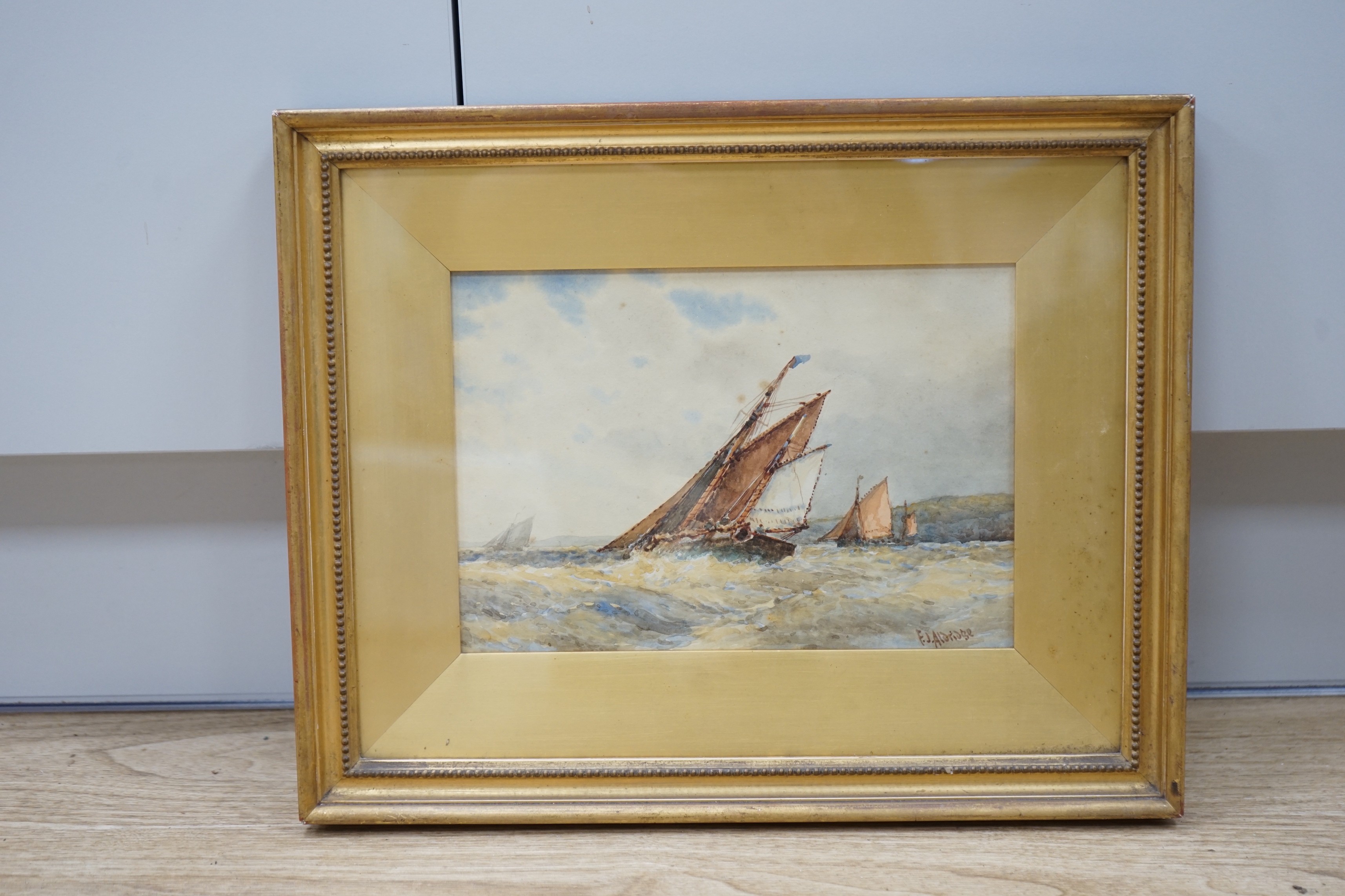Frederick James Aldridge (1850-1893), watercolour, Fishing boats off the coast, signed, 17 x 24cm - Image 2 of 5