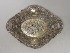 A continental pierced 800 standard white metal oval dish, 22.5cm, 6.1oz.