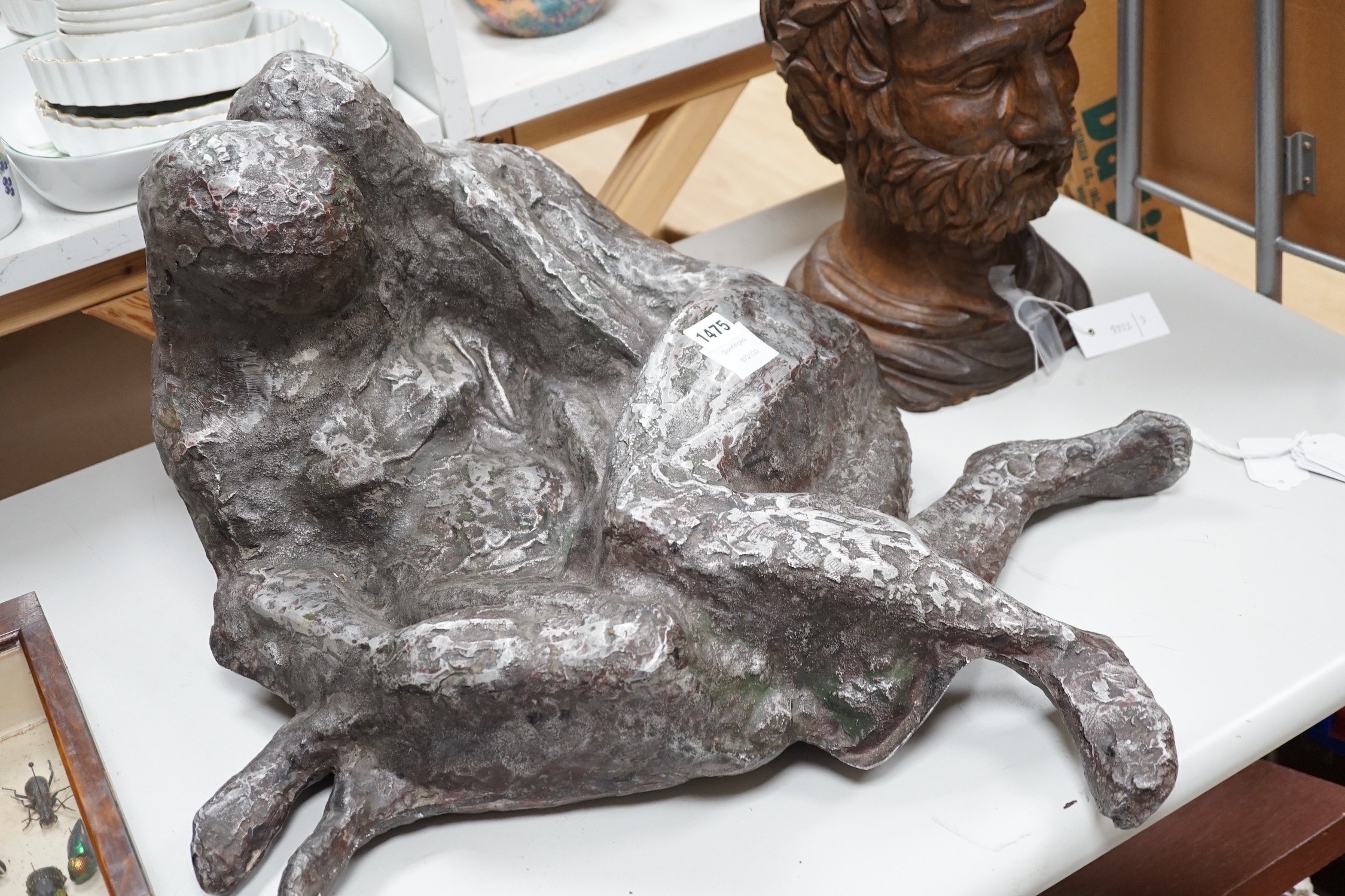 A large heavy cast metal abstract figure group, recumbent couple 67cm - Image 3 of 3