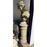 A reconstituted stone Roman style bust on circular fluted pillar, height 164cm