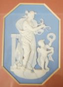 Three framed Wedgwood Jasper ware plaques (one cracked),largest 14.5cms high