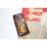 A 19th century Continental painted toleware cigar case and a Victoria Diamond Jubilee flag