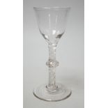 Mid 18th century opaque-twist stem wine glass. 16cm tall