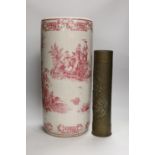 A 20th century crackle ware pottery stick stand, with toile de jouy all over design and a trench art