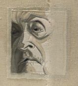 Deirdre Scherer (American), embroidery, morbid portrait, 1994 entitled Part One, 20cms high x