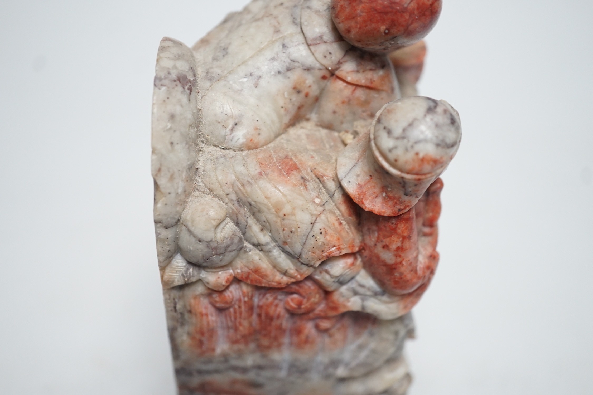 A large Chinese ‘chicken blood’ soapstone seal, Qing dynasty. 15cm - Image 4 of 6