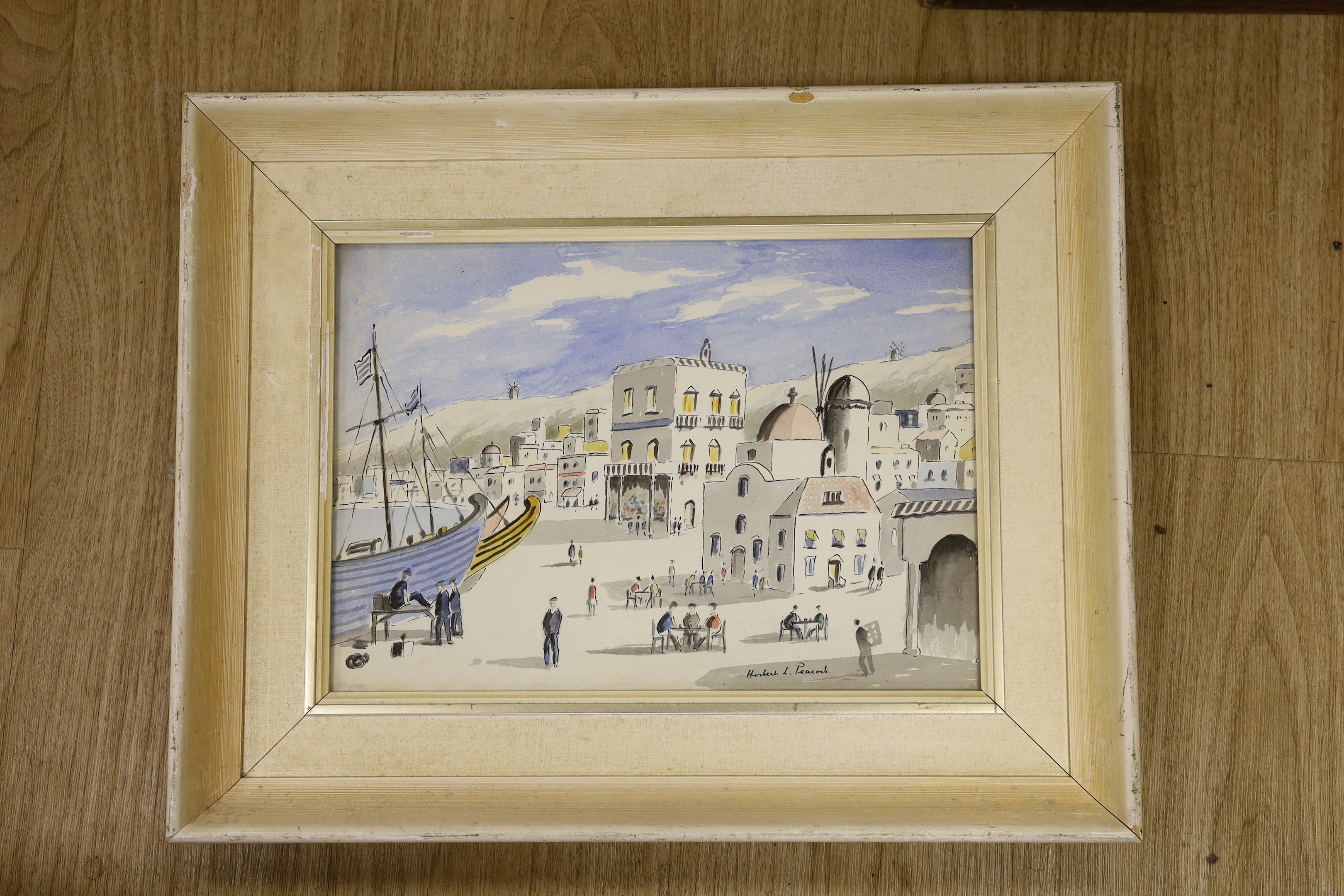 Herbert L. Peacock (1910-2011), ink and watercolour, 'On the Isle of Mykonos', signed, 24 x 34cm - Image 2 of 3