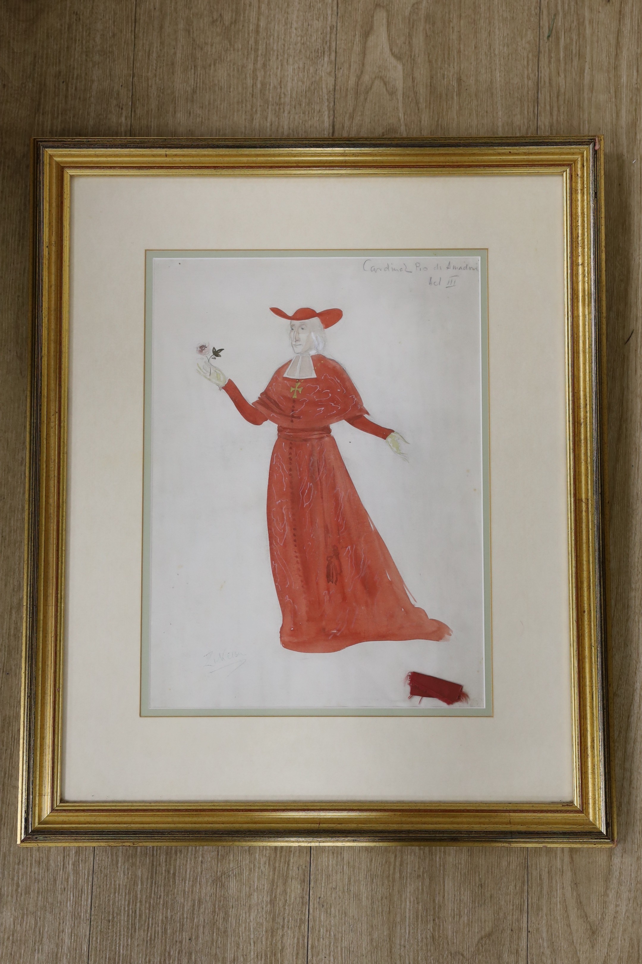 Doris Zinkeisen (1898-1991), pencil and watercolour, Costume design for Cardinal Pio di Amadori in - Image 2 of 3