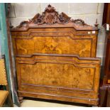 A 19th century French walnut double bed frame, width 150cm, height 178cm