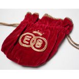 A peeress’s Coronation tiara and/or sandwich bag, 1953, velvet and gold-thread bearing initials of