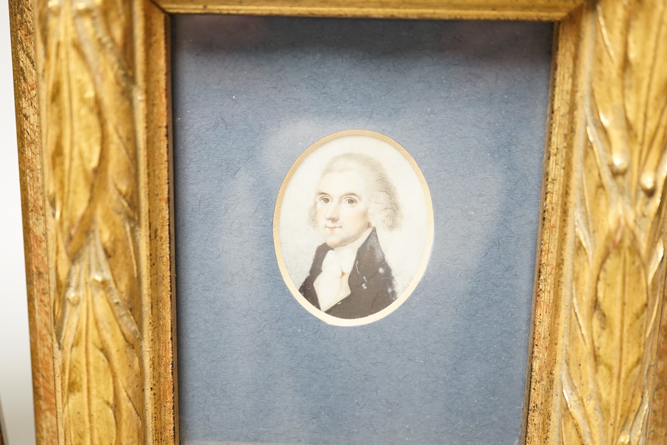 English School, late 18th century, two portrait miniatures on ivory, Portraits of gentleman, - Image 3 of 4