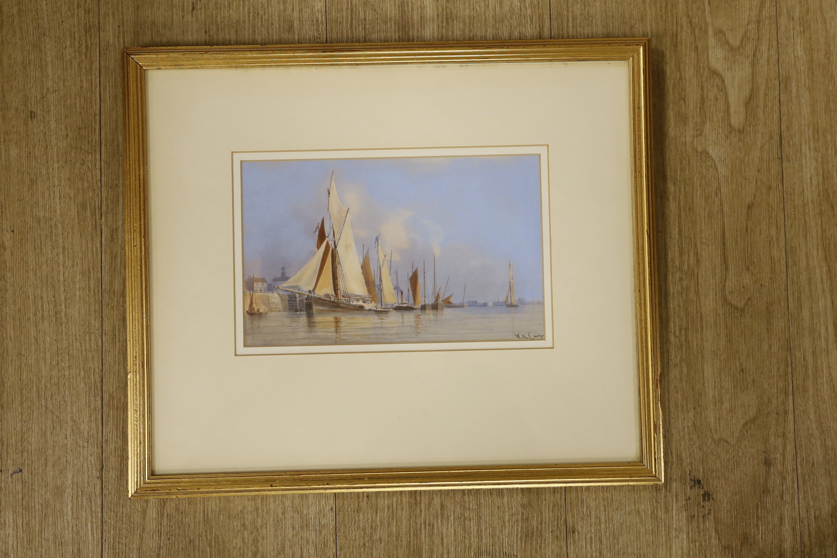 W. A. Earp (1830-1900), watercolour, Boulogne Harbour trawlers, signed, 14.5 x 23cm - Image 2 of 3