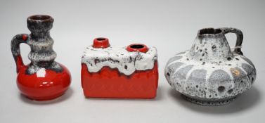 Three West German art pottery items, ewer, Wide ES Keramik UFO flying saucer design and vase