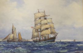 Circle of Frederick James Aldridge, watercolour, Shipping at sea, bears signature, 35 x 54cm