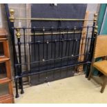 A Victorian style brass mounted double bed frame with divan, width 150cm, height 140cm