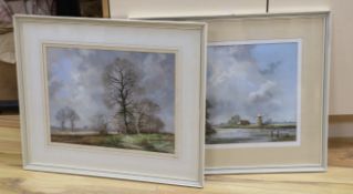 Richard Tearoe (20th C.), pair of pastels, 'Break in the clouds' and 'Windmill in a landscape',