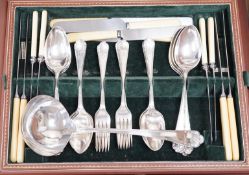 A canteen of plated cutlery, monogrammed 'D', boxed