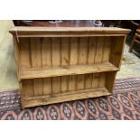 A Victorian style pine two tier wall bracket, width 112cm, depth 23cm, height 86cm