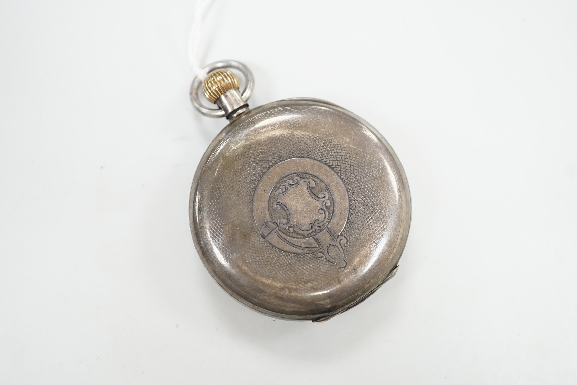 A Swiss 935 white metal open face pocket watch, with Roman dial(a.f.) and subsidiary seconds. - Image 2 of 2