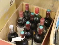 Ten bottles of various red wines