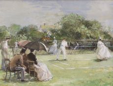 John Strickland Goodall (1908-1996), watercolour, Tennis, signed, 13.5 x 17.5cm
