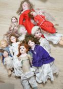Two Kammer and Reinhardt bisque headed dolls, a wax over composition doll, various other bisque
