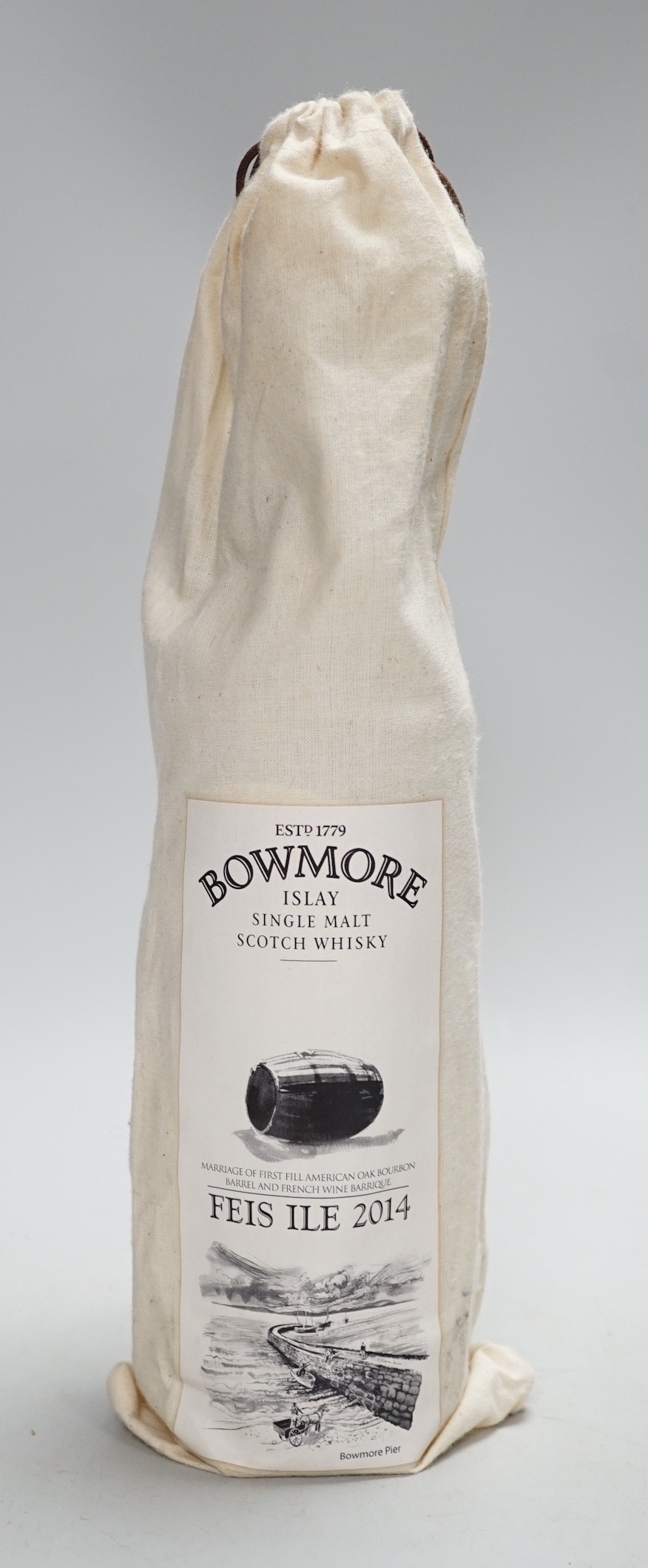 A bottle of Bowmore Feis Ile 2014 single malt whisky