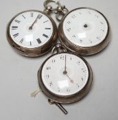 Three 19th century silver pair cased keywind verge pocket watches, by Graham, London, one signed WG,