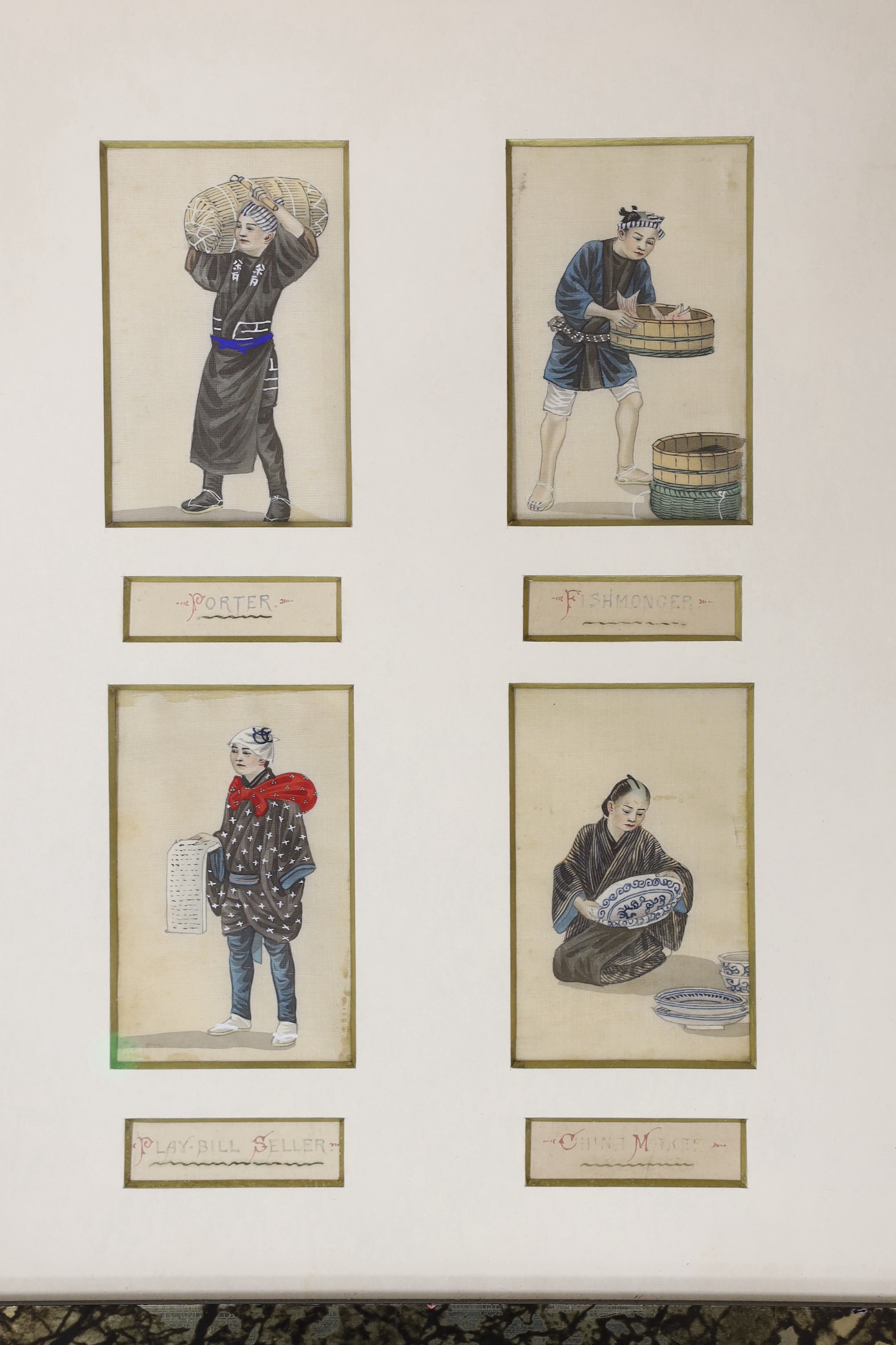 19th century Chinese School, ten gouaches on fabric, Street sellers, each with English titles, 8.5 x - Image 3 of 4