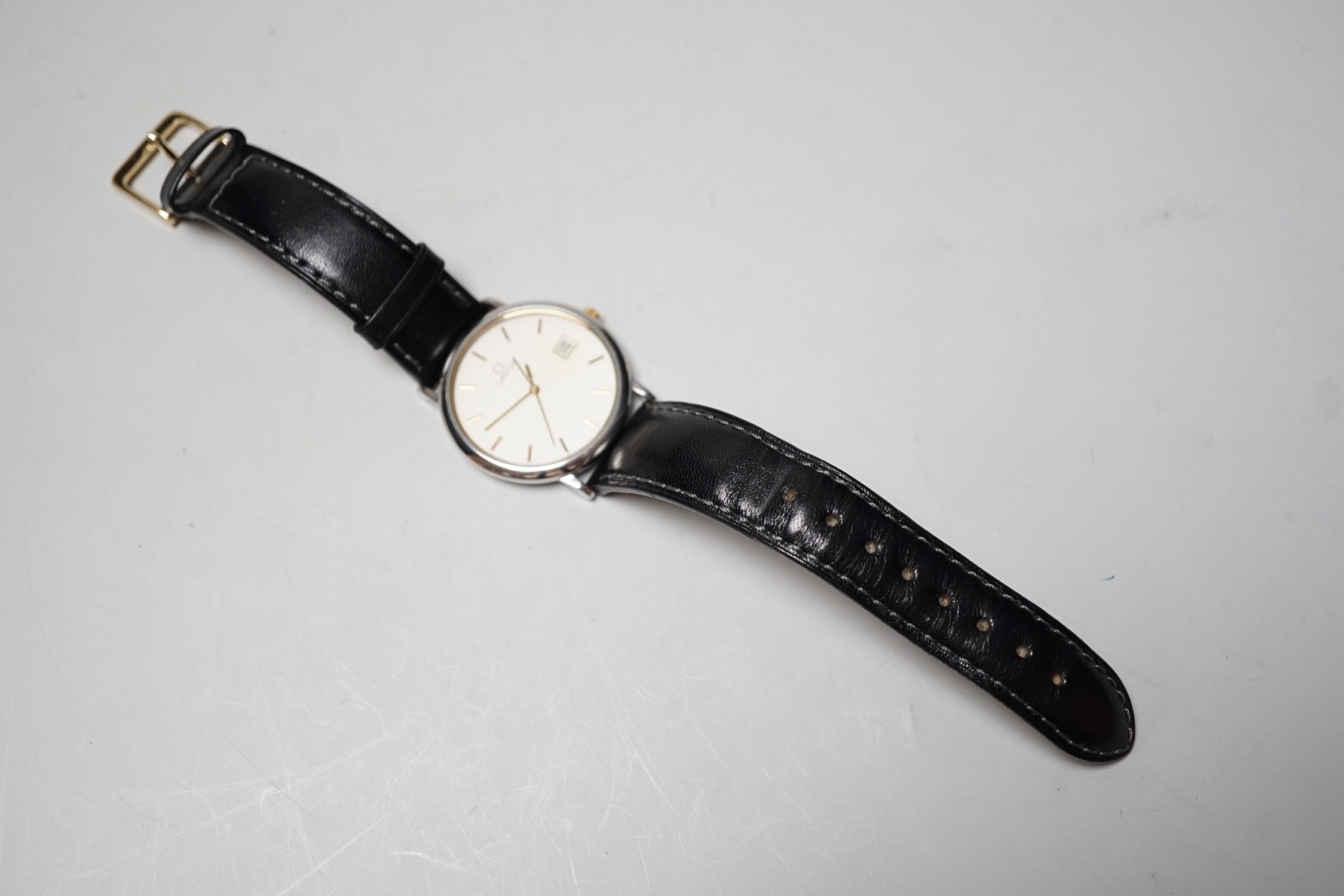 A gentleman's 1990's stainless steel Omega quartz dress wrist watch, with date aperture, case - Image 2 of 3