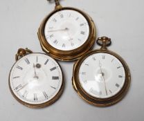Two 18th century gilt metal pair cased keywind verge pocket watches, by J. Marriott, London and J.