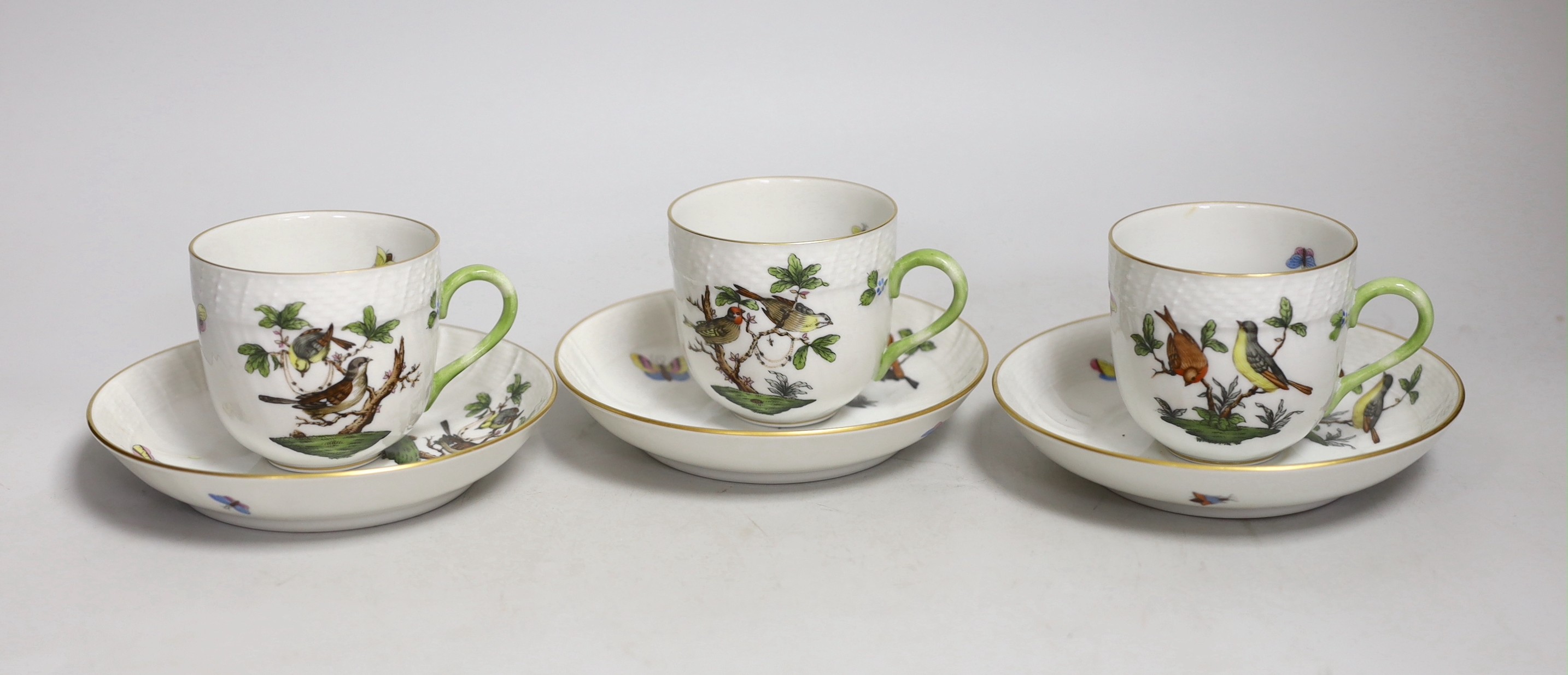 Three matching Herend teacups and saucers (one a.f.), pattern no.1707.