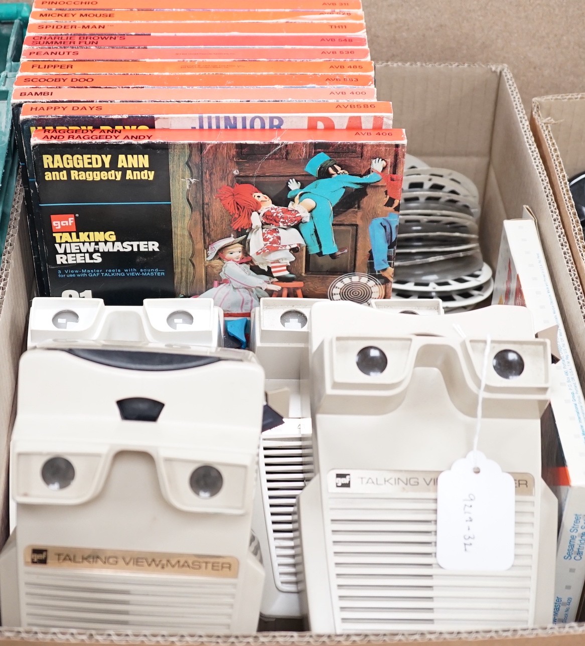 Four Talking View-Master stereo viewers and ten sets of Talking View-Master reels or cartridges