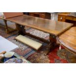 An 18th century style rectangular oak refectory dining table, length 213cm, width 91cm, height 76cm