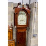 An early 19th century mahogany eight day longcase clock with painted arched dial, height 218cm