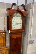 An early 19th century mahogany eight day longcase clock with painted arched dial, height 218cm